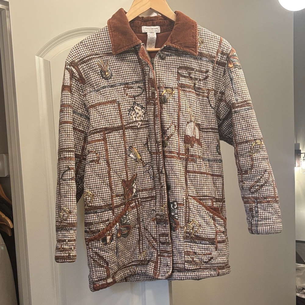 Jones New York Brown and Cream Equestrian Tackle Jacket
